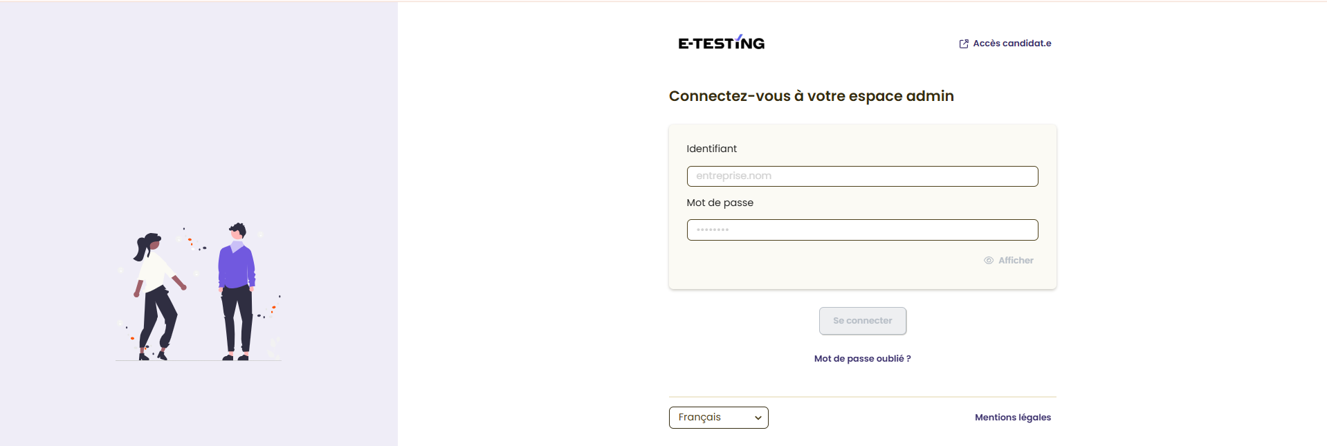 Écran de connexion administration