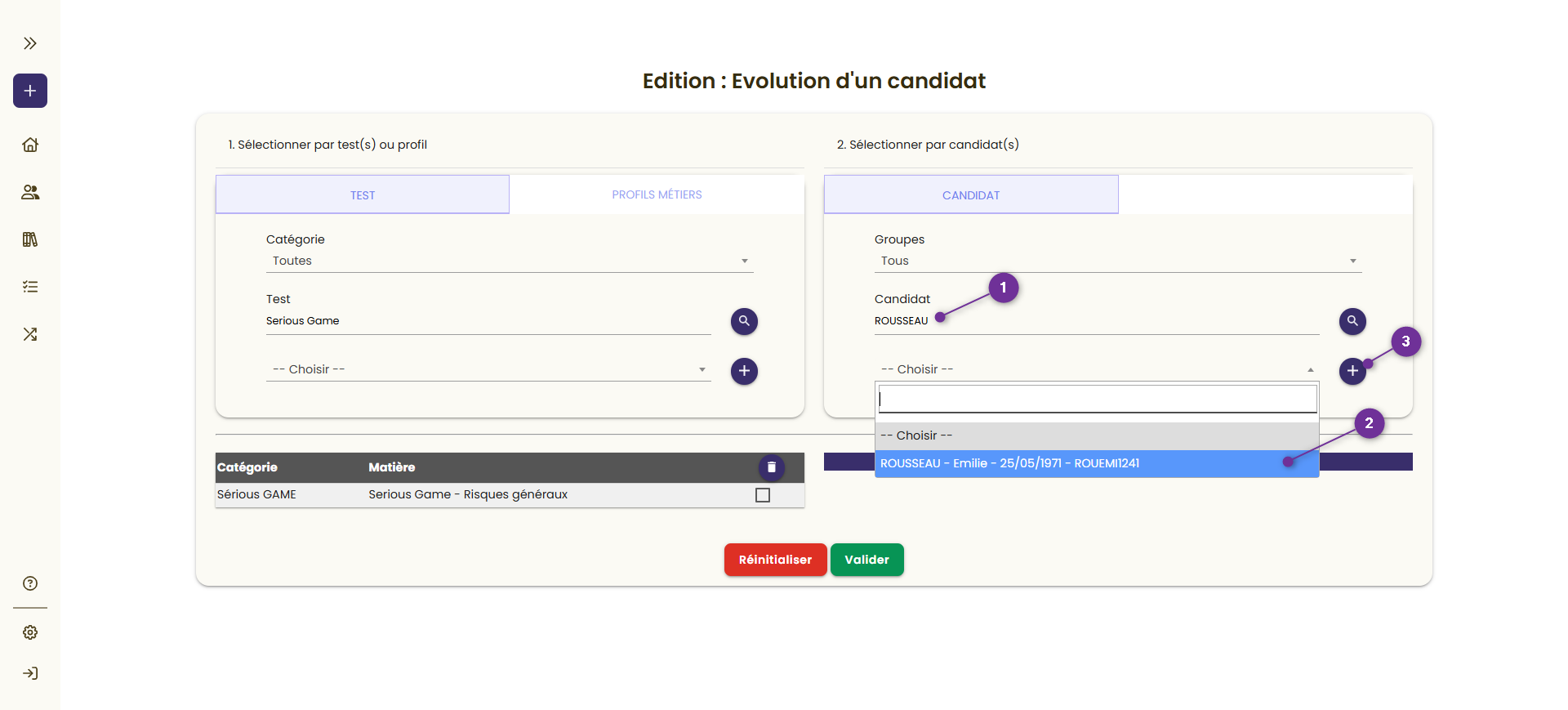 Sélectionner le candidat
