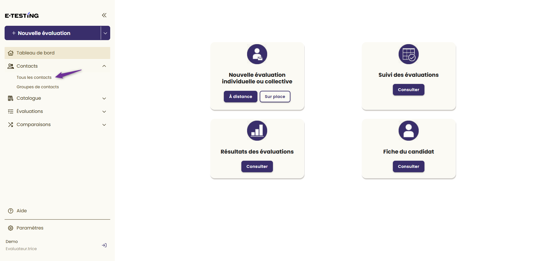 Menu Contacts