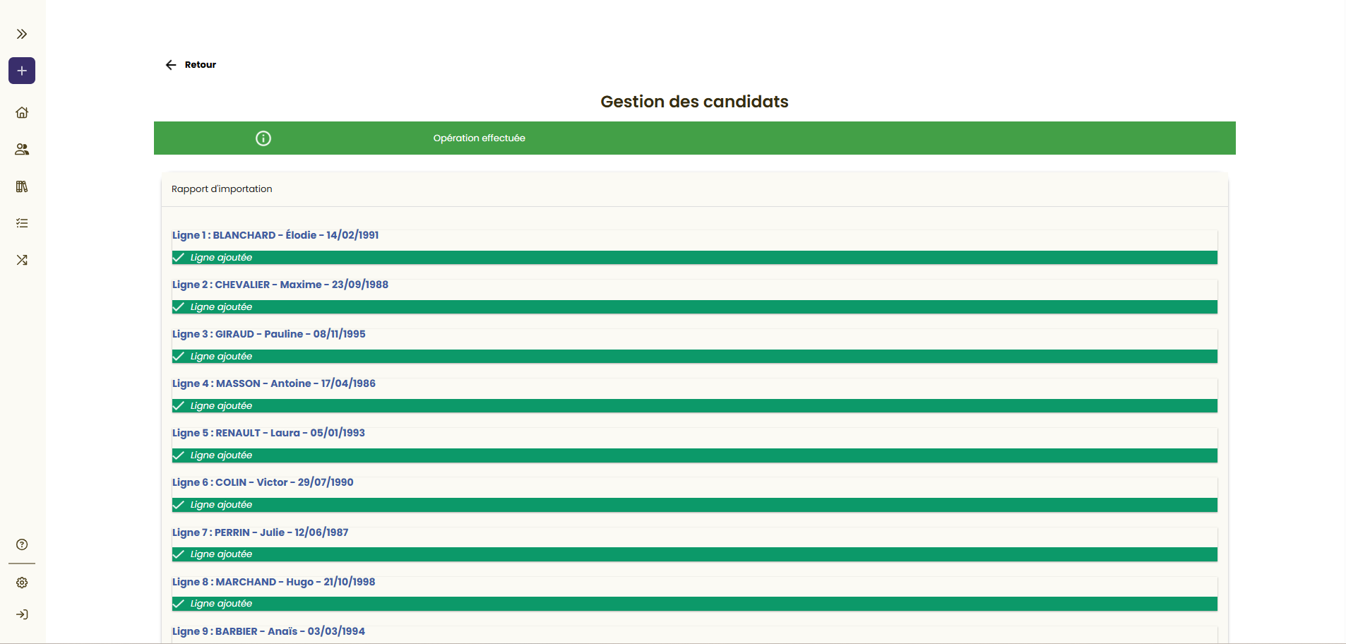 Rapport d'importation