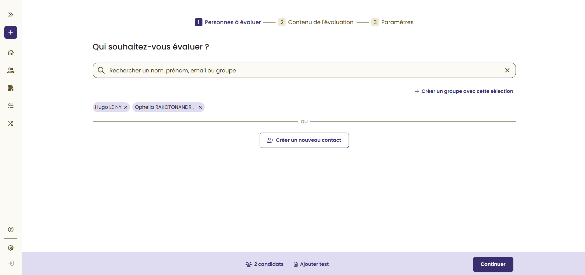 Écran Personne à évaluer